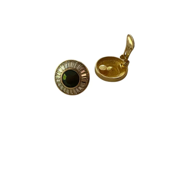 Vintage Christian Dior Earrings – Gold-Tone, Baguette Rhinestones - Picture 7 of 9